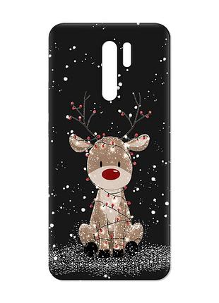 Матовий чорний чохол на xiaomi redmi 9 олень новий рік (принт 429)