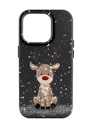Матовий чорний чохол на apple iphone 14 pro max олень новий рік (принт 429)