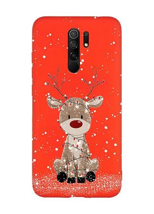 Матовий червоний чохол на xiaomi redmi note 8 pro олень новий рік (принт 429)