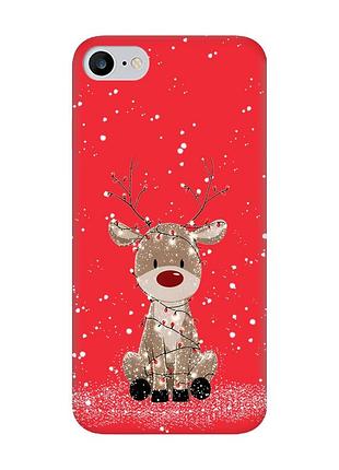 Матовый красный чехол на iphone 7 / 8 олень новый год (принт 429)