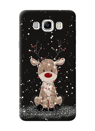 Матовый черный чехол на samsung galaxy j7(2016) j710 олень новый год (принт 429)