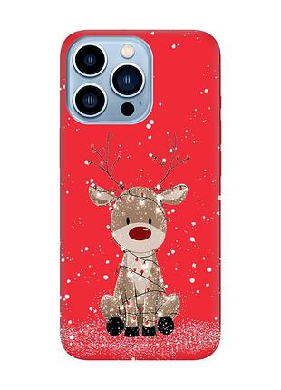 Матовий червоний чохол на apple iphone 13 pro max олень новий рік (принт 429)