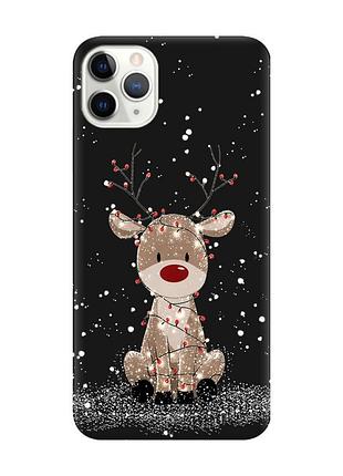 Матовий чорний чохол на iphone 11 pro max (6.5) олень новий рік (принт 429)
