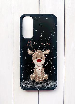 Матовый чехол на samsung a34 5g черный олень новый год (принт 429)
