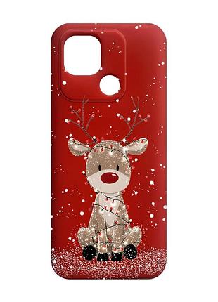 Матовый красный чехол на xiaomi redmi 10c олень новый год (принт 429)