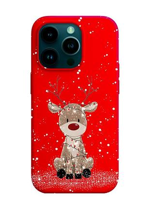 Матовый красный чехол на apple iphone 14 pro олень новый год (принт 429)
