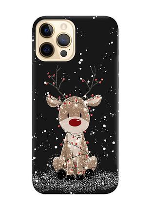 Матовий чорний чохол на apple iphone 12 pro max олень новий рік (принт 429)