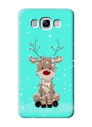 Матовый бирюзовый чехол на samsung galaxy j7(2016) j710 олень новый год (принт 429)