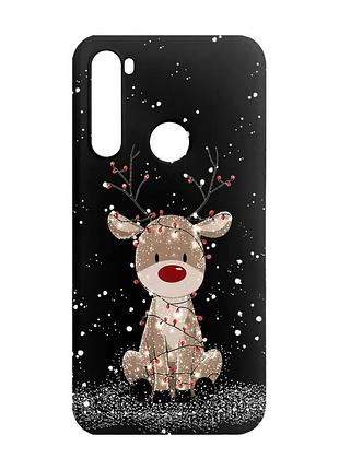 Матовий чорний чохол на xiaomi redmi note 8 олень новий рік (принт 429)