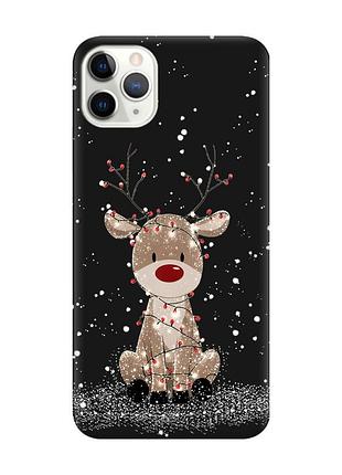 Матовый черный чехол на iphone 11 pro (5.8) олень новый год (принт 429)