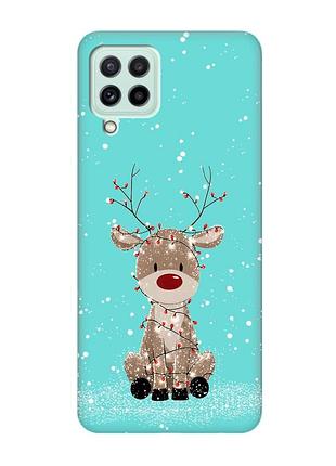 Матовий бірюзовий чохол на samsung galaxy m32/m22/a22 4g олень новий рік (принт 429)