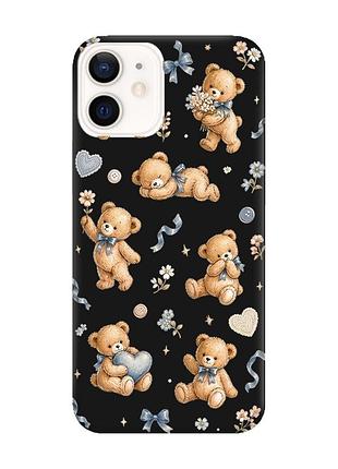 Матовий чорний чохол на apple iphone 12 / 12 pro (6.1) плюшеві ведмежата (принт 430)