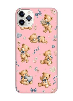 Матовый розовый чехол на iphone 11 pro (5.8) плюшевые медвежата (принт 430)