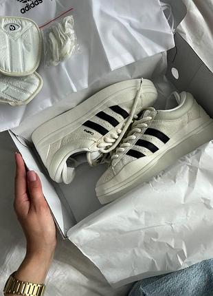 Женские кроссовки адидас кампус adidas campus x bad bunny white black белый черный 38 40