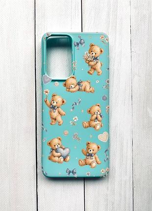 Матовый чехол на xiaomi redmi note 11 pro бирюзовый плюшевые медвежата (принт 430)