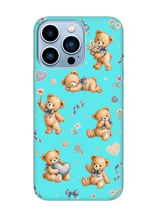 Матовый бирюзовый чехол на apple iphone 13 pro max плюшевые медвежата (принт 430)