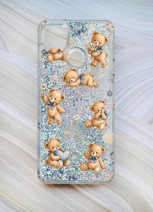 Чохол з плаваючими срібними блискітками на xiaomi redmi 9c/10a плюшеві ведмежата (принт 430)