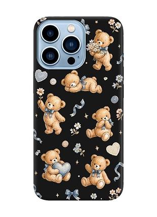 Матовий чорний чохол на apple iphone 13 pro max плюшеві ведмежата (принт 430)