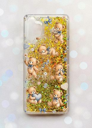 Чохол з плаваючими золотими блискітками samsung galaxy a32 плюшеві ведмежата (принт 430)