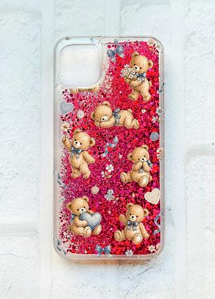 Чохол з плаваючими рожевими блискітками на iphone 11 плюшеві ведмежата (принт 430)
