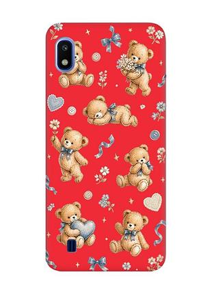 Матовий червоний чохол на samsung galaxy a10 (2019) a105 плюшеві ведмежата (принт 430)