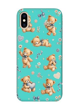 Матовий бірюзовий чохол на iphone xs max плюшеві ведмежата (принт 430)