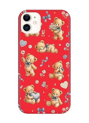 Матовый красный чехол на apple iphone 11 (6.1) плюшевые медвежата (принт 430)