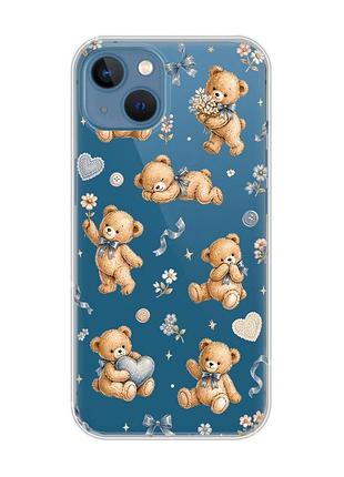 Прозрачный чехол на apple iphone 13 плюшевые медвежата (принт 430)