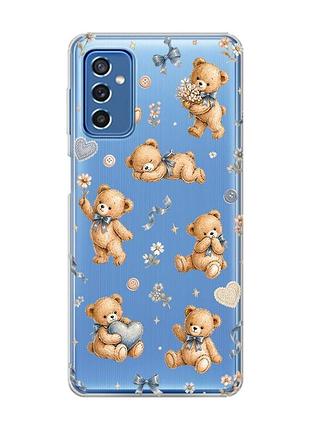 Прозрачный чехол на samsung galaxy m52 плюшевые медвежата (принт 430)