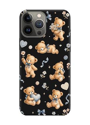 Матовый черный чехол на apple iphone 13 pro плюшевые медвежата (принт 430)