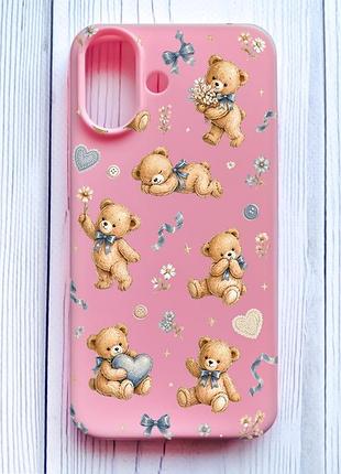 Матовий рожевий чохол на iphone 16 плюшеві ведмежата (принт 430)