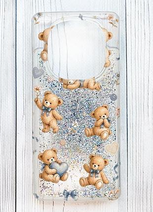 Чохол з плаваючими срібними блискітками на xiaomi redmi note 14 pro 4g плюшеві ведмежата (принт 430)