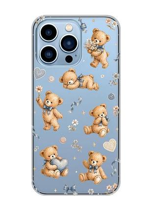 Прозрачный чехол на apple iphone 13 pro max плюшевые медвежата (принт 430)