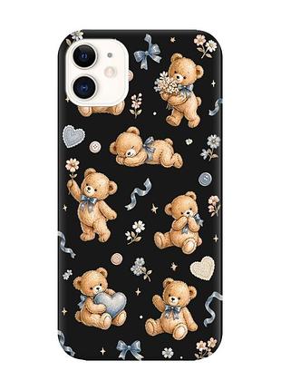 Матовий чорний чохол на apple iphone 11 (6.1) плюшеві ведмежата (принт 430)