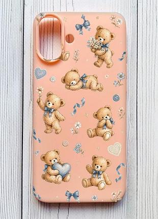 Матовый персиковый чехол на iphone 16 plus плюшевые медвежата (принт 430)
