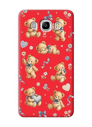 Матовый красный чехол на samsung galaxy j5 (2016) j510 плюшевые медвежата (принт 430)