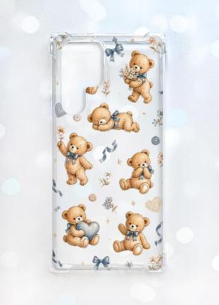 Чехол с утолщёнными углами на samsung galaxy s22 ultra плюшевые медвежата (принт 430)