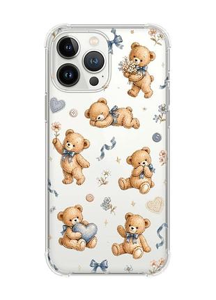 Чохол із потовщеними кутами на iphone 14 pro плюшеві ведмежата (принт 430)