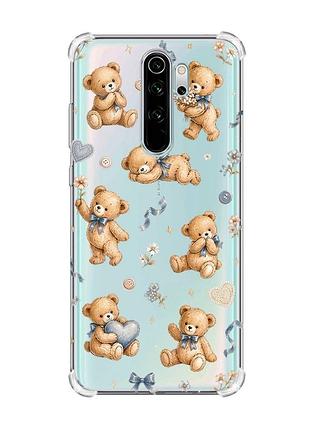 Чехол с утолщёнными углами на xiaomi redmi note 8 pro плюшевые медвежата (принт 430)