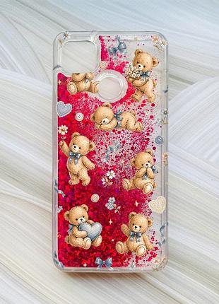 Чохол з плаваючими рожевими блискітками на xiaomi redmi 9c/10a плюшеві ведмежата (принт 430)