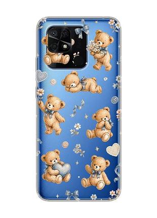 Прозрачный чехол на xiaomi redmi 10c плюшевые медвежата (принт 430)