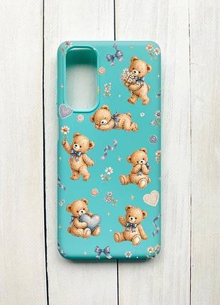 Матовий бірюзовий чохол на samsung galaxy m54 плюшеві ведмежата (принт 430)