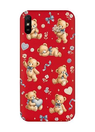 Матовий червоний чохол на xiaomi redmi 9a плюшеві ведмежата (принт 430)