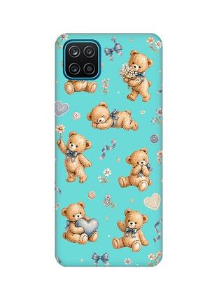 Матовий бірюзовий чохол на samsung galaxy a12 плюшеві ведмежата (принт 430)