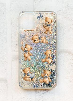 Чохол з плаваючими срібними блискітками на iphone 11 плюшеві ведмежата (принт 430)