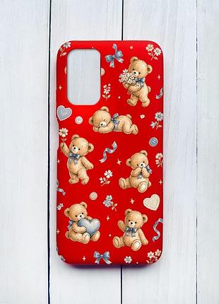 Матовий чохол на xiaomi redmi 9t червоний плюшеві ведмежата (принт 430)
