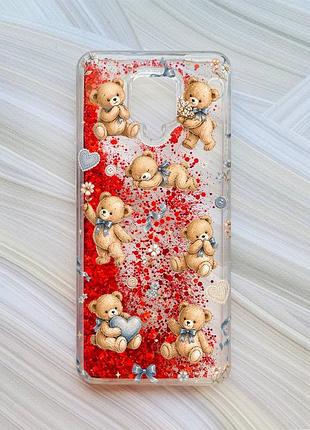 Чехол с плавающими красными блестками на xiaomi redmi note 9 pro/9 pro max/9s плюшевые медвежата (принт 430)