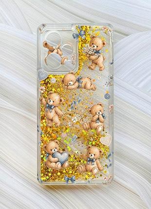 Чехол с плавающими золотыми блестками на xiaomi redmi note 12 pro plus плюшевые медвежата (принт 430)