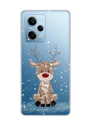 Прозорий чохол на xiaomi redmi note 12 5g олень новий рік (принт 429)
