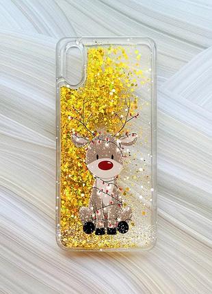 Чохол з плаваючими золотими блискітками на xiaomi redmi 9a олень новий рік (принт 429)